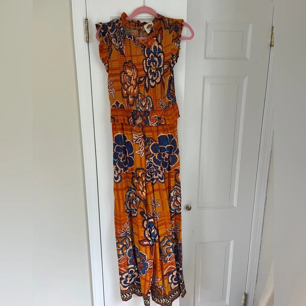 NWOT FARM RIO x ANTHROPOLOGIE Smocked Wide-Leg Jumpsuit - Picture 1 of 8